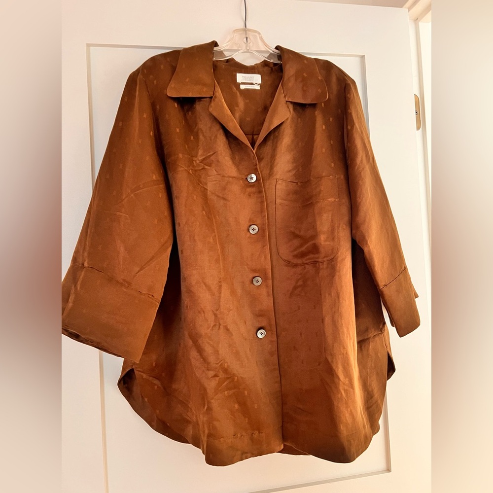 Toast UK Linen Silk Jacquard Easy Shirt Size XL Bronze BNWOT Never Worn - Picture 2 of 7